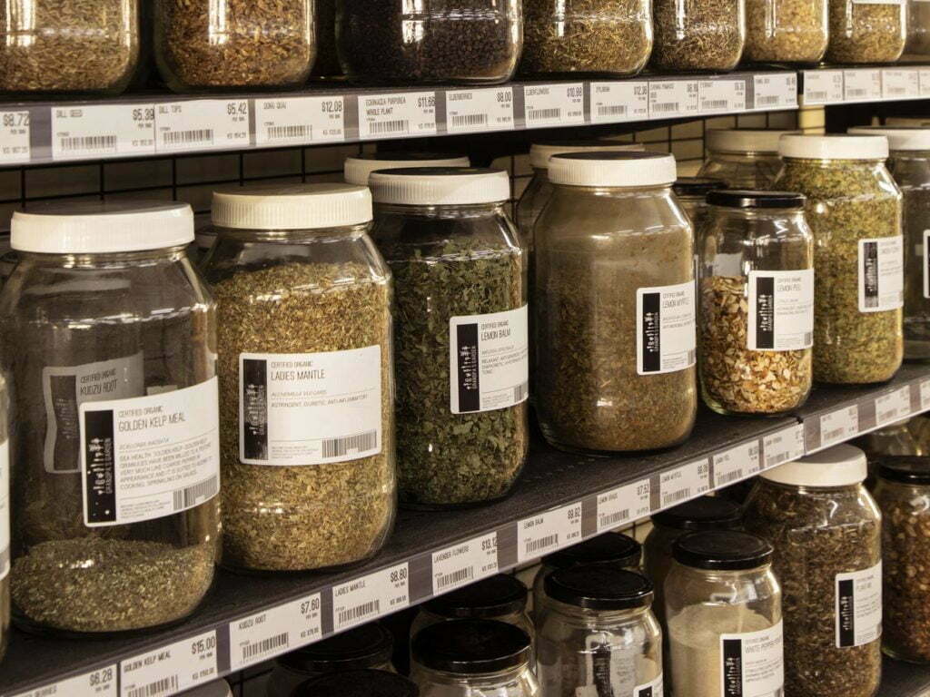 Organic products in glass jars